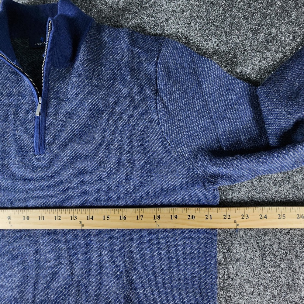 Toscano Italian Fine Merino Wool 1/4 Zip Sweater Blue Mock Neck Men's M Casual - Picture 7 of 8